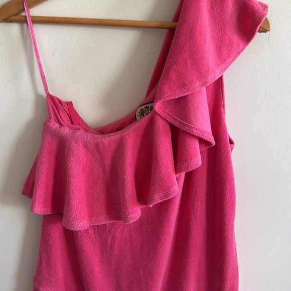 Juicy couture vintage 2010s pink terry cloth ruffled one shoulder romper sz Med - Picture 4 of 8
